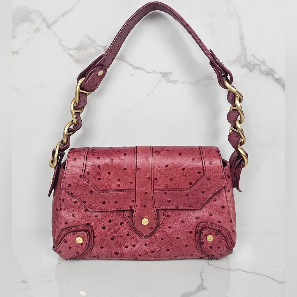 Elaine Turner Red Faux Ostrich Leather‎ Purse 10"x6.5"